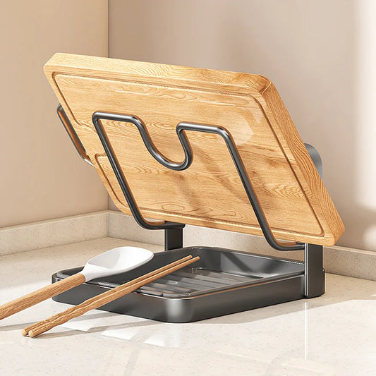 Kitchen Pot Lid Rack No Drill Pot Lid Organizer Kitchen Space Saving Countertop Organizer Rack with Drainage Tray Easy to Clean